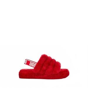 NEW UGG girl's fluff yeah slides in ruby red
